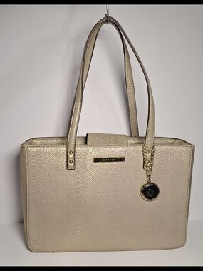Anne Klein Gold-Tone Beige Metallic Tote